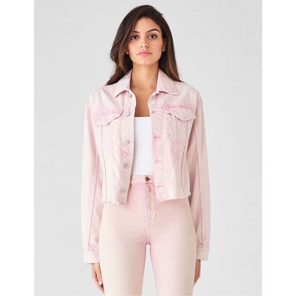 DL1961 Shawn Cropped Boyfriend Denim Jacket in Blush Pink Small - Picture 1 of 7